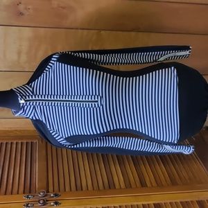 lululemon athletica Black and White Striped Half-Zip Long Sleeve Top